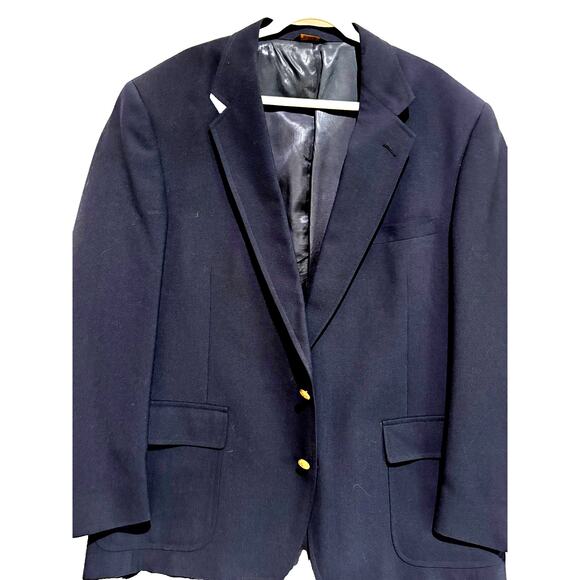 Vtg Palm Beach 42R Navy Blue Hopsack Gold Button Wool Blazer Jacket Sport Coat - Picture 1 of 12